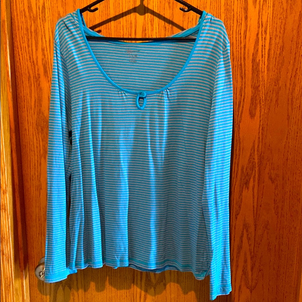 Old Navy Aqua and Gray Striped Long Sleeve Hooded Top